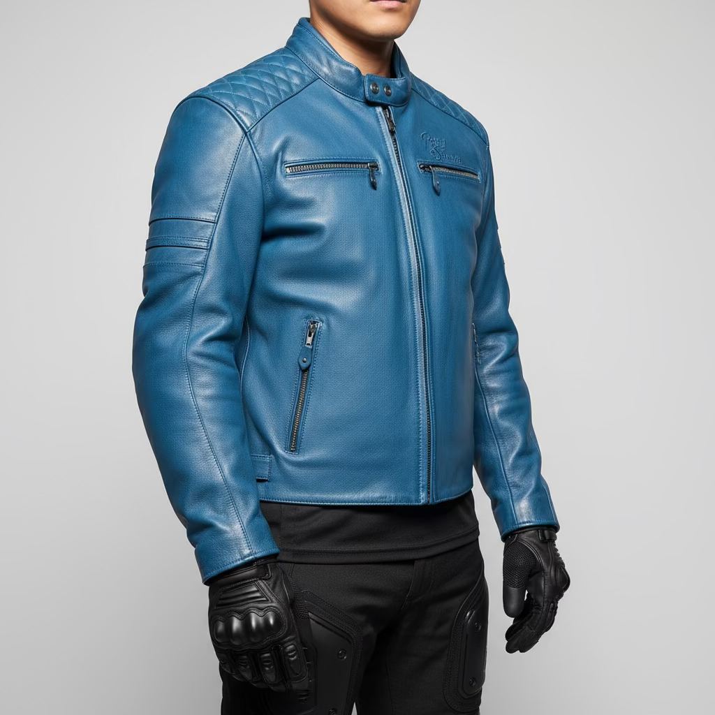 Rusty Stitches Motorjas Leer Blauw (L)