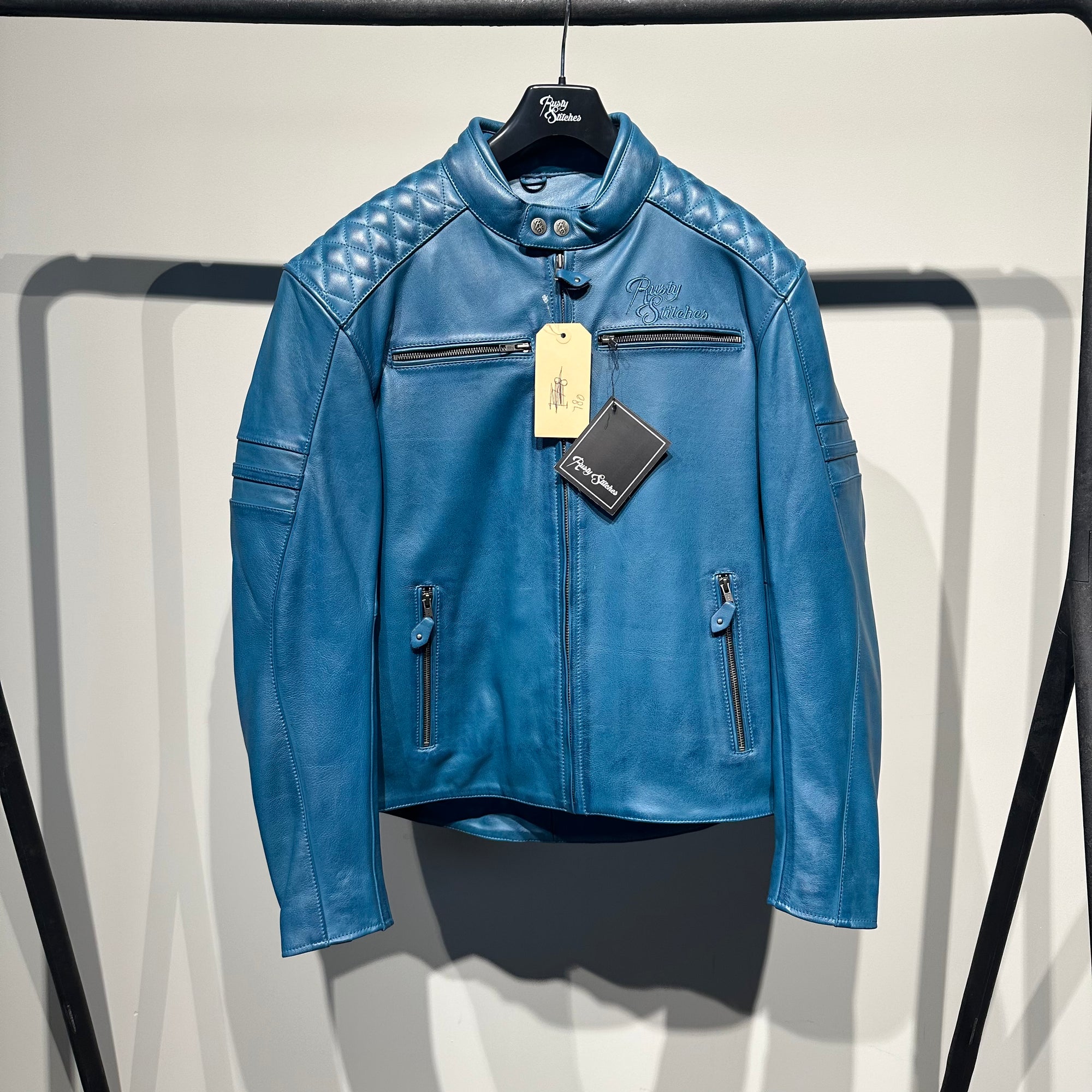 Rusty Stitches Motorjas Leer Blauw (L)